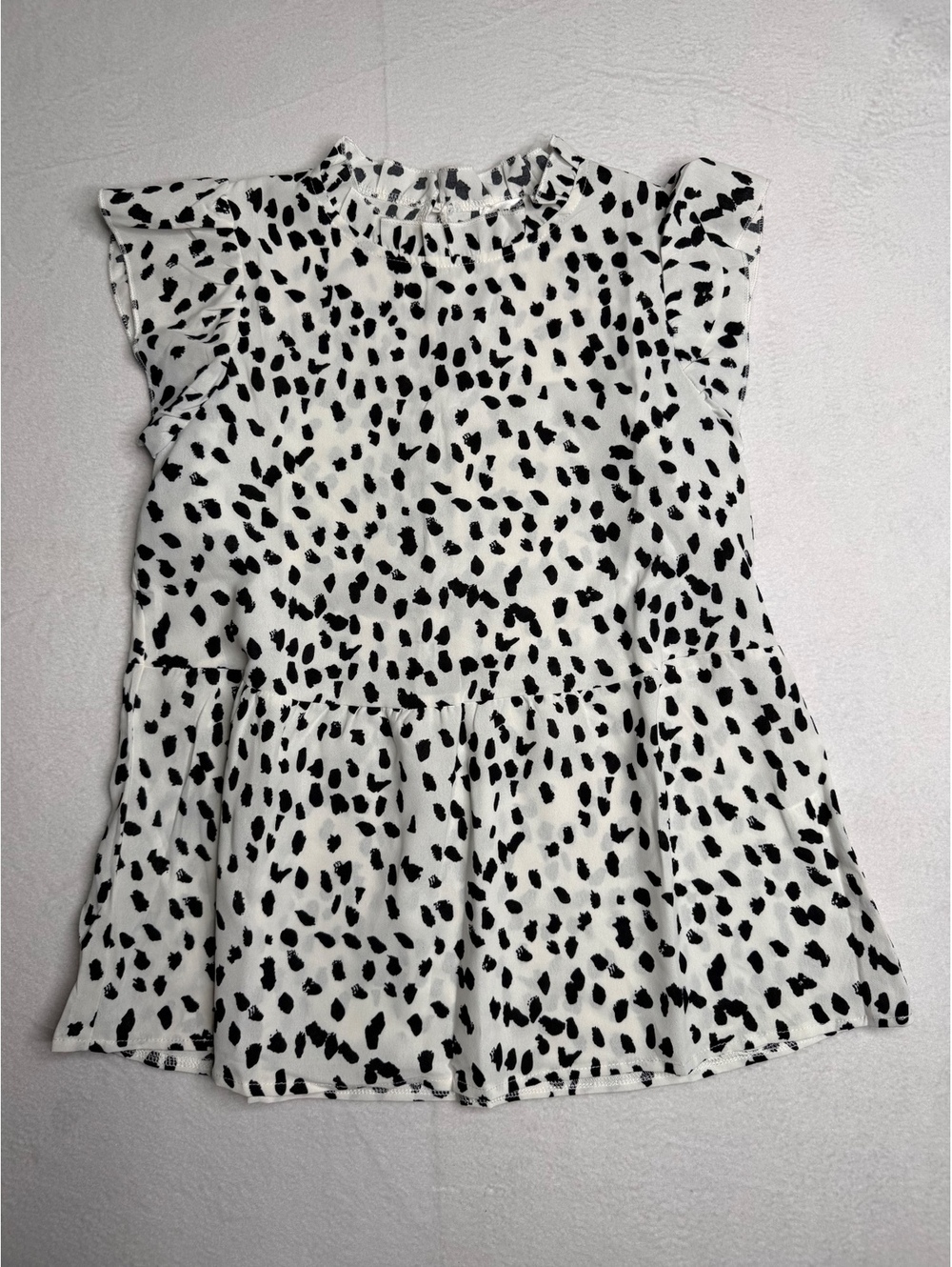 NWT Angashion Spotted Peplum Top Women’s S Black White Ruffle